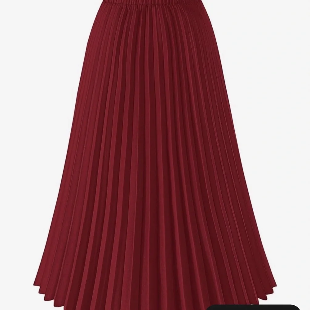 SZ S Chic Burgundy Pleated Ankle Length Skirt with Elastic Waistband